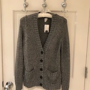 Silver lurex 2 pocket v neck cardigan